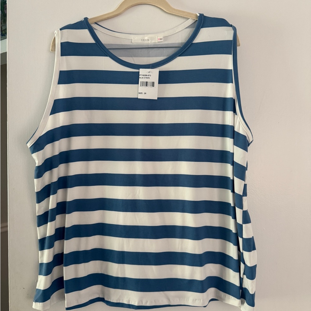 Sleeveless Blue and White Striped Women's Tank Top